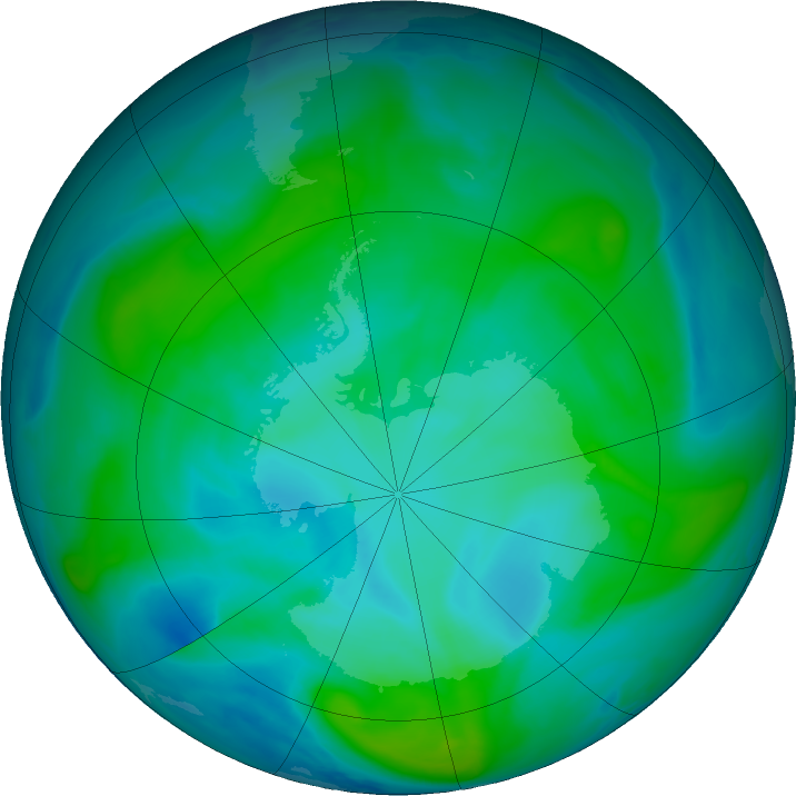 Antarctic ozone map for 28 January 2018